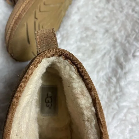 UGG Neumel chestnut leather suede lace up boots wool lining size 8
