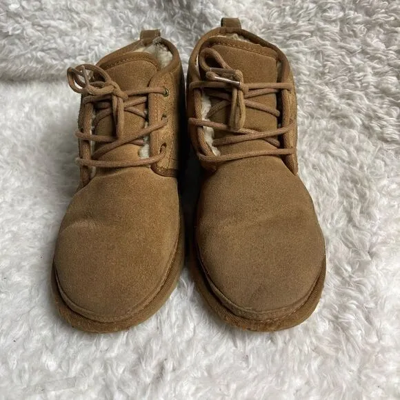 UGG Neumel chestnut leather suede lace up boots wool lining size 8
