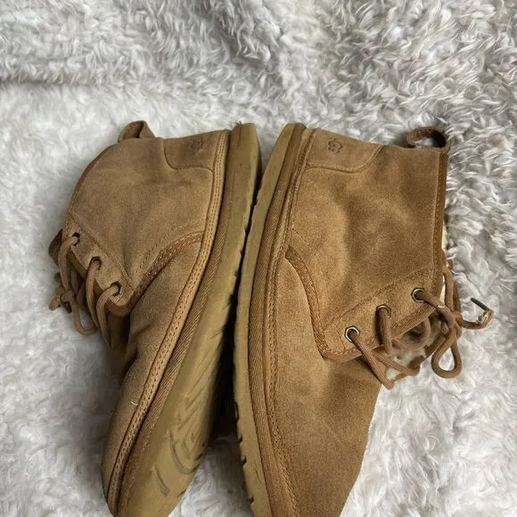UGG Neumel chestnut leather suede lace up boots wool lining size 8