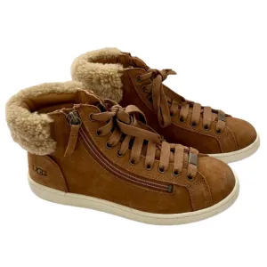 UGG Olive Leather Genuine Shearling High Top Sneaker Shoes Size 8 Chestn…