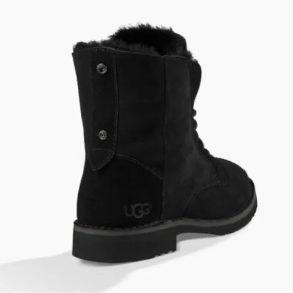 Ugg Quincy Boots Black Suede Leather Sheepskin Combat Boots Ankle Boots Size 9.5