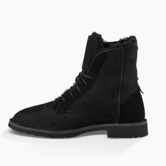 Ugg Quincy Boots Black Suede Leather Sheepskin Combat Boots Ankle Boots Size 9.5