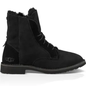 Ugg Quincy Boots Black Suede Leather Sheepskin Combat Boots Ankle Boots Size 9.5