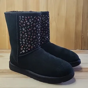 UGG STYLE ☆CLASSIC SHORT STUD LI BOOTS ☆ BLACK  COLORED JEMS WOMAN'S SIZE 8.0