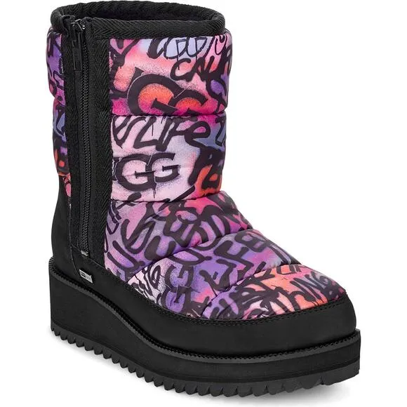 UGG Women Fur Lined Winter Booties Ridge Graffiti Pop Size US 5 Black Pink