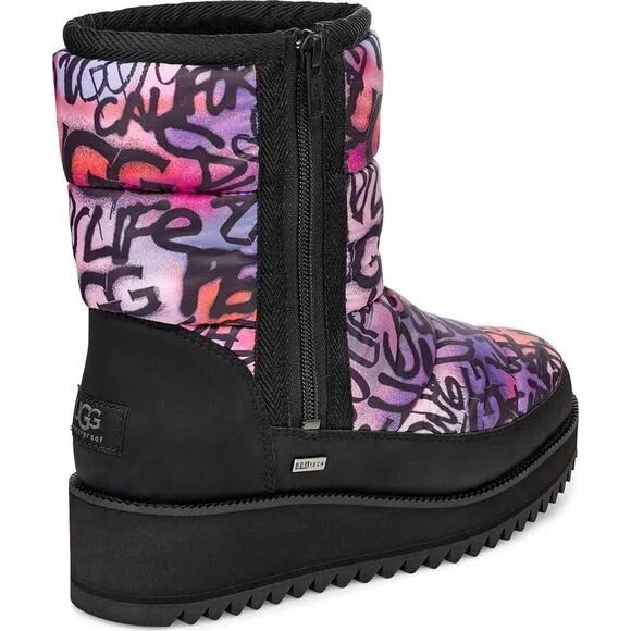 UGG Women Fur Lined Winter Booties Ridge Graffiti Pop Size US 5 Black Pink