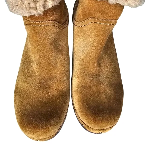 UGG Womens Chestnut Suede LYNNEA CLOG BOOTS Shearling Lined Fold Up/Down  sz 8