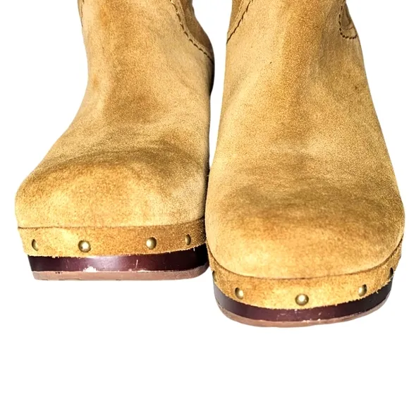 UGG Womens Chestnut Suede LYNNEA CLOG BOOTS Shearling Lined Fold Up/Down  sz 8