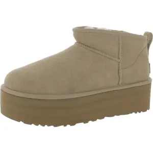 Ugg Womens Classic Ultra Mini Platform Beige Suede Ankle Boots Shoes New