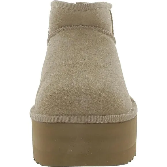 Ugg Womens Classic Ultra Mini Platform Beige Suede Ankle Boots Shoes New