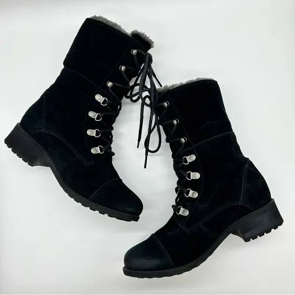 UGG Women’s Gradin Black Suede Combat Lace Up Boots Size 7