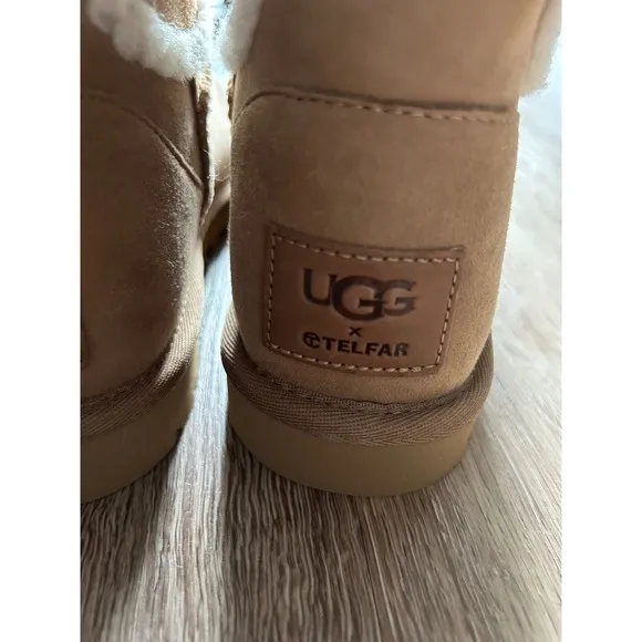UGG x Telfar Shearling Lined Logo Winter Boots Tan Suede Leather