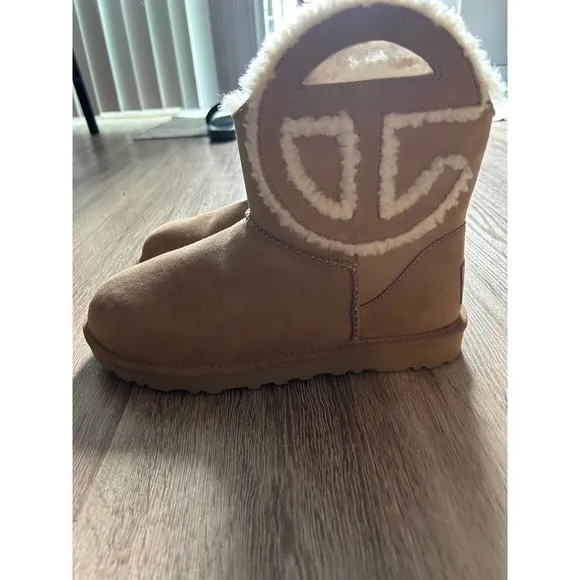 UGG x Telfar Shearling Lined Logo Winter Boots Tan Suede Leather
