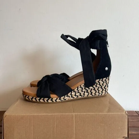 UGG Yarrow Espadrille Wedge Sandals Black Women Size 7.5/UK 5.5/EU 38.5