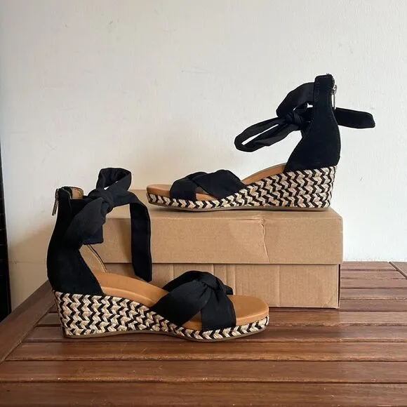 UGG Yarrow Espadrille Wedge Sandals Black Women Size 7.5/UK 5.5/EU 38.5