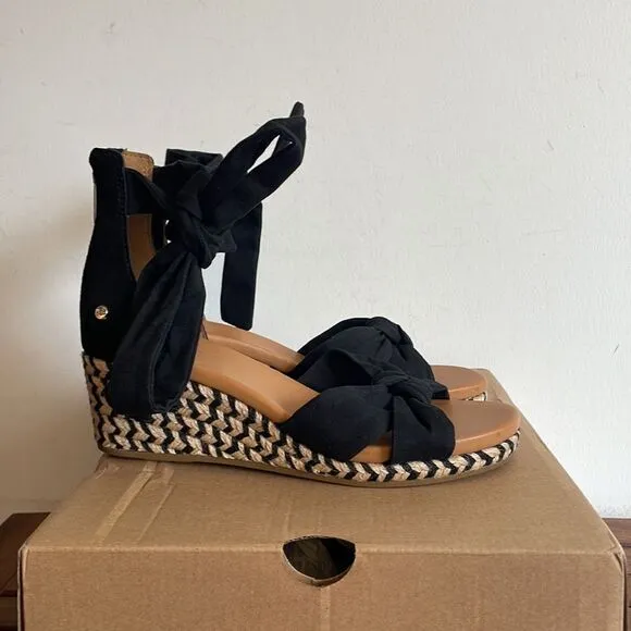 UGG Yarrow Espadrille Wedge Sandals Black Women Size 7.5/UK 5.5/EU 38.5