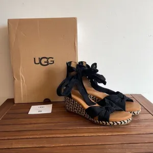 UGG Yarrow Espadrille Wedge Sandals Black Women Size 7.5/UK 5.5/EU 38.5