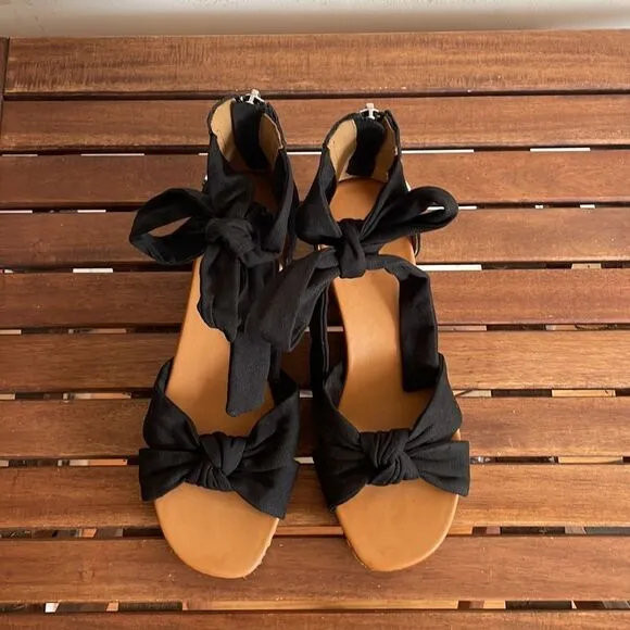 UGG Yarrow Espadrille Wedge Sandals Black Women Size 7.5/UK 5.5/EU 38.5