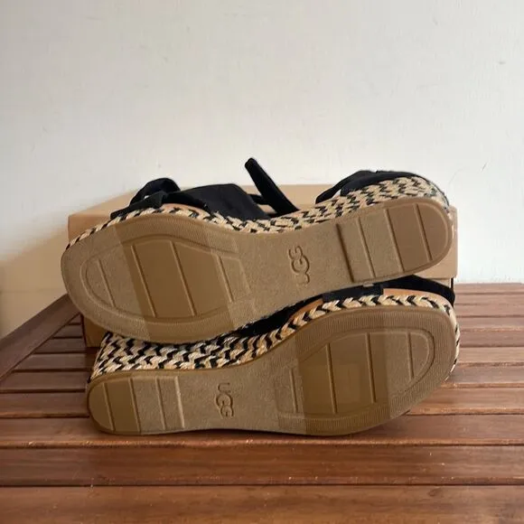 UGG Yarrow Espadrille Wedge Sandals Black Women Size 7.5/UK 5.5/EU 38.5