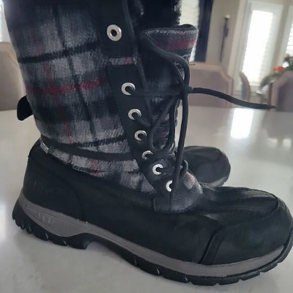 UGG Butte Tartan Plaid Wool Leather 8 Boots
