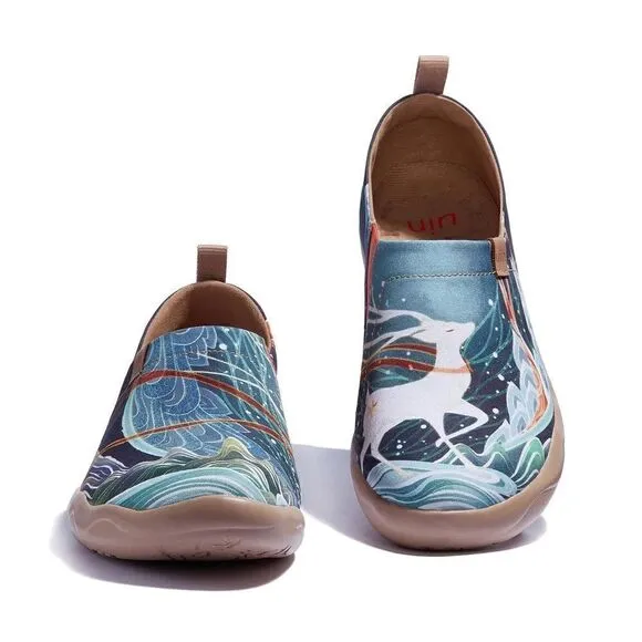 UIN Men's Fashion Sneaker Painted Canvas Slip-On Travel Shoes (Fairy Deer)
