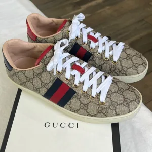 Used Gucci Ace GG Supreme Sneakers Monogram striped size 39 classic with…