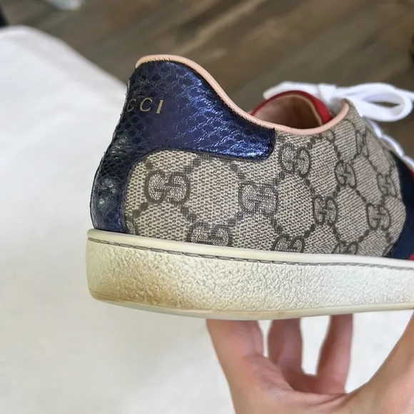 Used Gucci Ace GG Supreme Sneakers Monogram striped size 39 classic with…