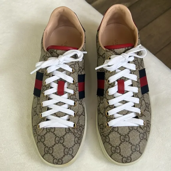 Used Gucci Ace GG Supreme Sneakers Monogram striped size 39 classic with…