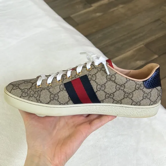 Used Gucci Ace GG Supreme Sneakers Monogram striped size 39 classic with…