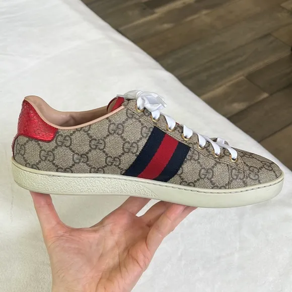 Used Gucci Ace GG Supreme Sneakers Monogram striped size 39 classic with…
