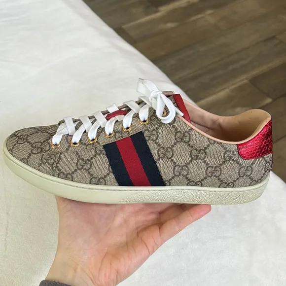 Used Gucci Ace GG Supreme Sneakers Monogram striped size 39 classic with…