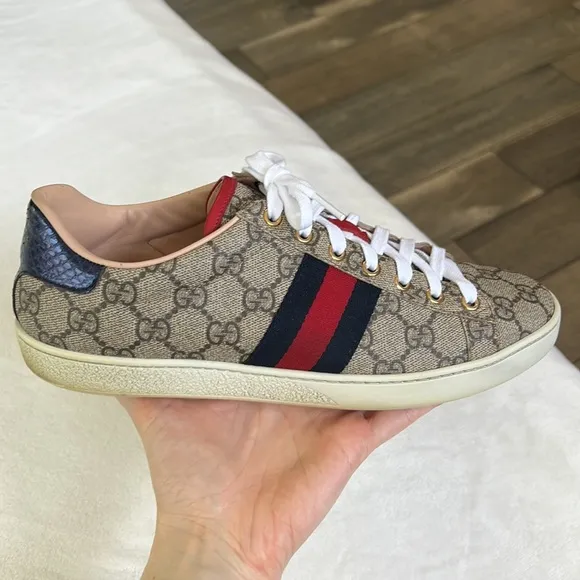 Used Gucci Ace GG Supreme Sneakers Monogram striped size 39 classic with…