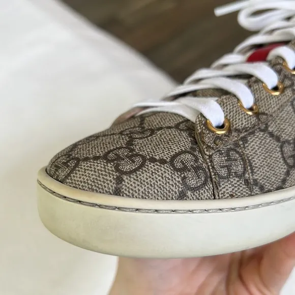 Used Gucci Ace GG Supreme Sneakers Monogram striped size 39 classic with…