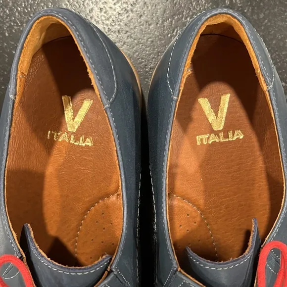 V Italia Men’s Blue Perforated Leather Lace Up Shoes Size 44