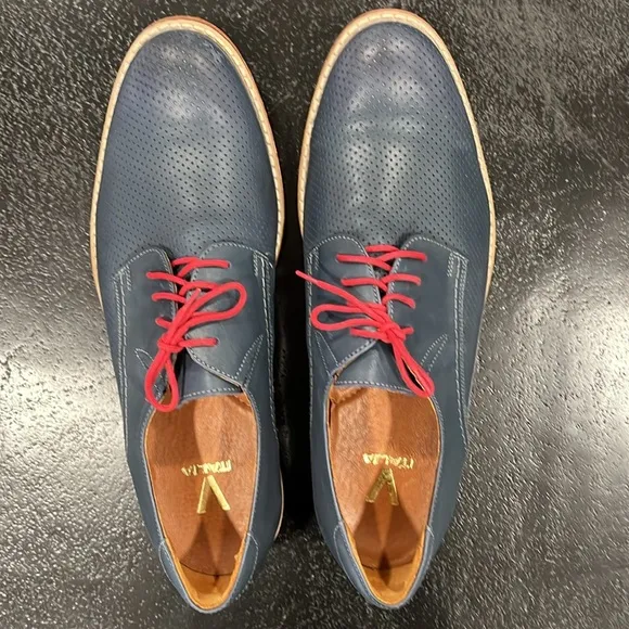 V Italia Men’s Blue Perforated Leather Lace Up Shoes Size 44