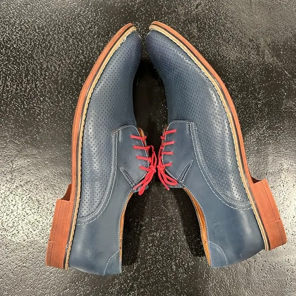 V Italia Men’s Blue Perforated Leather Lace Up Shoes Size 44