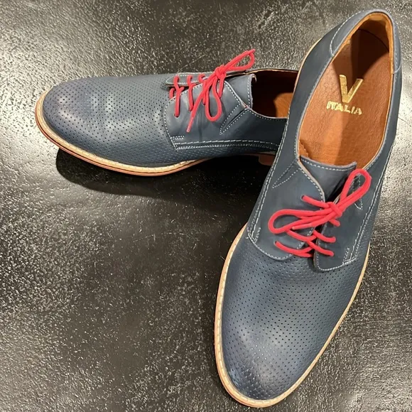 V Italia Men’s Blue Perforated Leather Lace Up Shoes Size 44