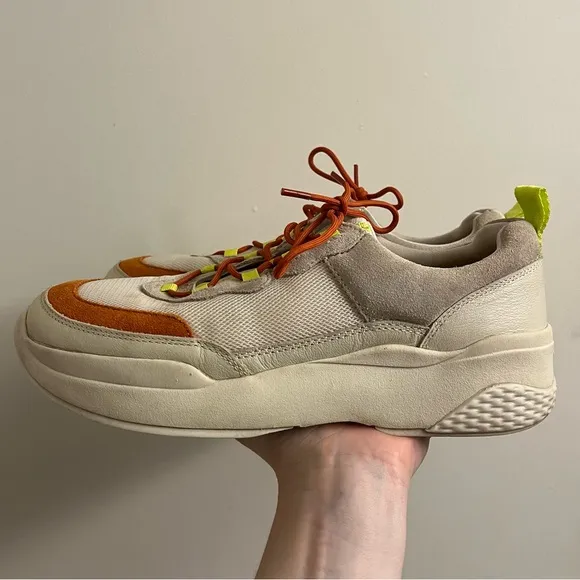 Vagabond x Free People Lexy Lace Up Sneakers Off White &amp; Orange Size US 8