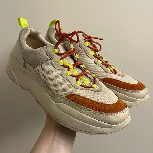 Vagabond x Free People Lexy Lace Up Sneakers Off White &amp; Orange Size US 8