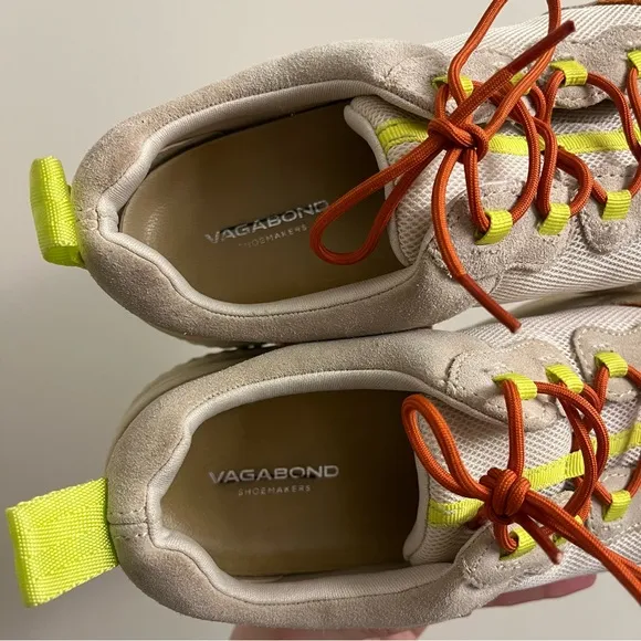 Vagabond x Free People Lexy Lace Up Sneakers Off White &amp; Orange Size US 8
