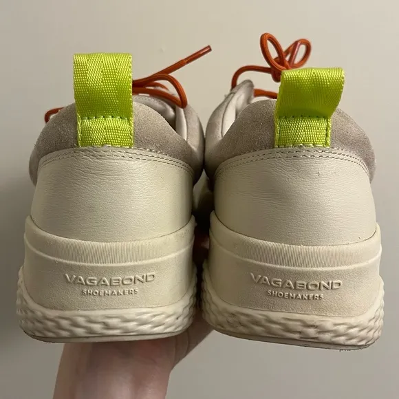 Vagabond x Free People Lexy Lace Up Sneakers Off White &amp; Orange Size US 8