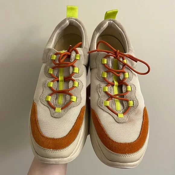 Vagabond x Free People Lexy Lace Up Sneakers Off White &amp; Orange Size US 8