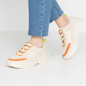 Vagabond x Free People Lexy Lace Up Sneakers Off White &amp; Orange Size US 8