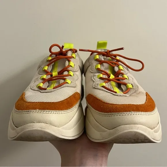 Vagabond x Free People Lexy Lace Up Sneakers Off White &amp; Orange Size US 8