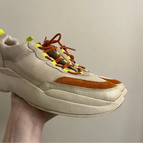 Vagabond x Free People Lexy Lace Up Sneakers Off White &amp; Orange Size US 8