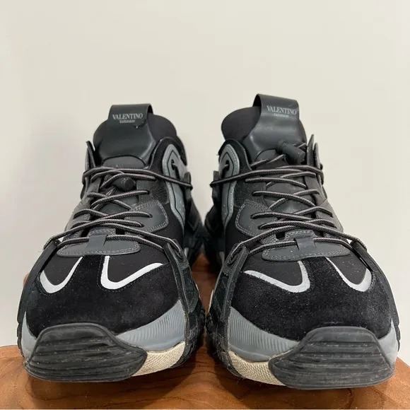 Valentino Black/Grey Fabric and Suede VLTN Wod Low Top Sneakers Size EU 41 US 8
