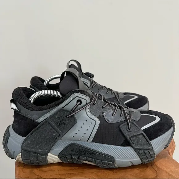 Valentino Black/Grey Fabric and Suede VLTN Wod Low Top Sneakers Size EU 41 US 8