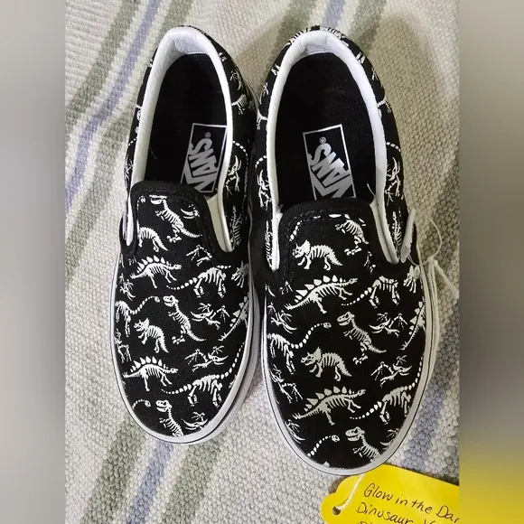 Vans Black and White Glows In The dark Dinosaur Skeleton Sneakers