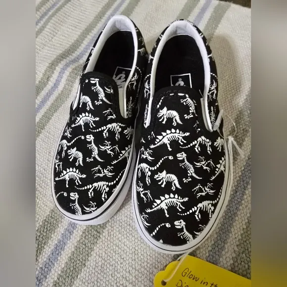 Vans Black and White Glows In The dark Dinosaur Skeleton Sneakers