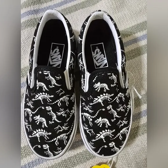 Vans Black and White Glows In The dark Dinosaur Skeleton Sneakers